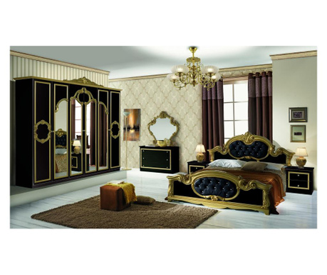 Спален комплект Barocco Nero-gold, легло, нощно шкафче, гардероб,скрин, огледало