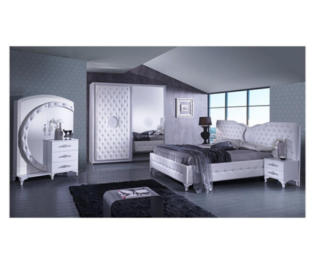 Спален комплект Antalia, легло, огледало, скрин, гардероб, нощни шкафчета, бял цвят
