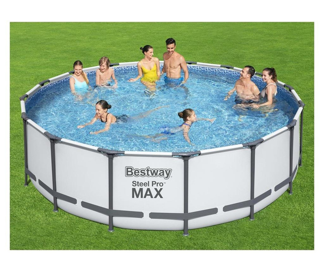 Piscina rotunda cu cadru metalic 488x122cm Bestway Steel Pro Max  BE5612Z, toate accesoriile incluse