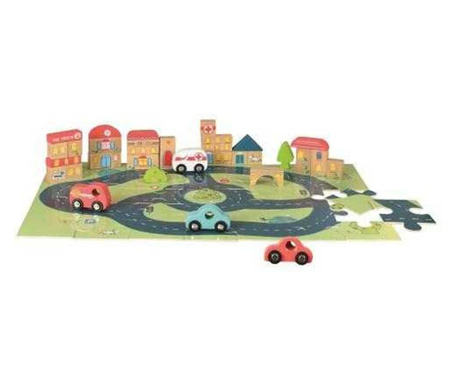 Puzzle gigant oras Egmont, cu vehicule si cuburi