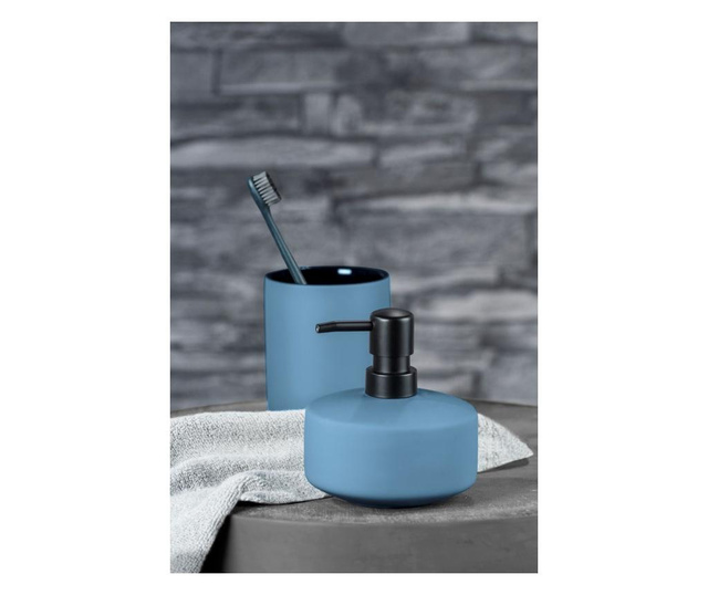 Suport pentru periute de dinti Wenko, Avellino, ceramica, 8x8x10 cm, albastru/negru