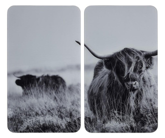 Set de 2 placi de acoperire a aragazului Wenko, Highland Cattle, sticla temperata, multicolor