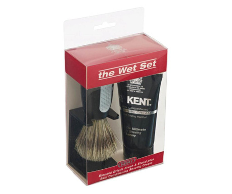 Сет за бръснене KENT, WET SET - четка с поставка и крем за бръснене