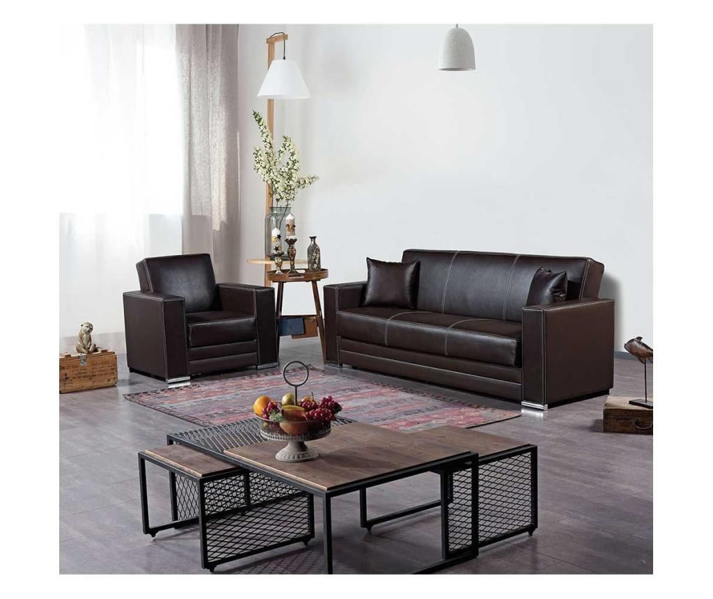 Canapea extensibila futuro,3 locuri,piele ecologica,maro wenge,lada depozitare - 2