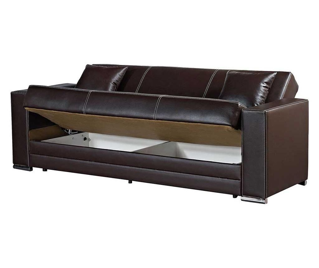 Canapea extensibila futuro,3 locuri,piele ecologica,maro wenge,lada depozitare - 3