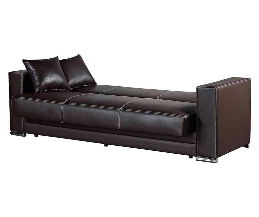 Canapea extensibila futuro,3 locuri,piele ecologica,maro wenge,lada depozitare - 4