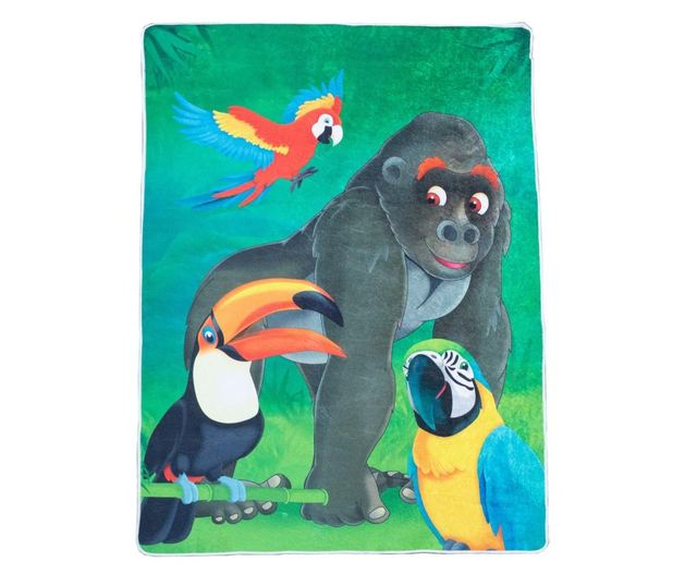 Детски килим Brill Gorilla, 100x150 см, дебелина 2,5 мм, печатен тип, полиестер, миещ се, лъскав външен вид, неплъзгащ се, 1000g
