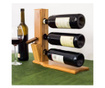 Suport vin Relaxdays pentru 3 sticle, bambus, cu suport pentru tirbuson, 32 x 34 x 12 cm