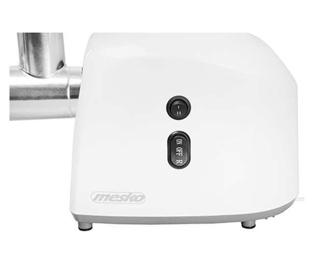 Masina de tocat carne MESKO MS 4805, 600/1500W, 2 trepte de viteza, 7 accesorii, Otel, Alb