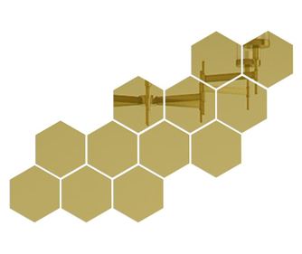 Set 12 stickere auto-adezive, 5 Continents, hexagonal, oglinda decorativa, 3D, Auriu, 126x110x63mm 5 Continents Home, 126x110mm,