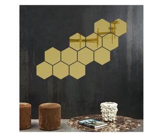 Set 12 stickere auto-adezive, 5 Continents, hexagonal, oglinda decorativa, 3D, Auriu, 240x210x120mm 5 Continents Home, 240x210mm