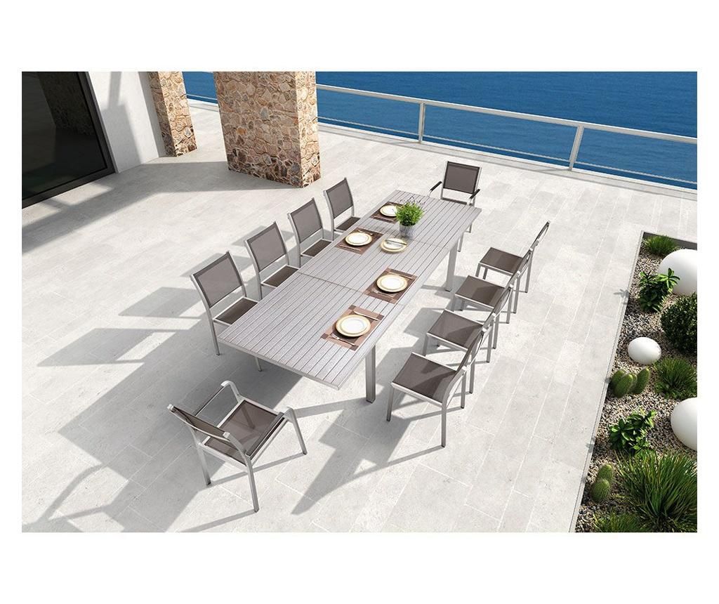 Set terasa masa extensibila din aluminiu + 10 scaune dionis lux,cadru aluminiu slefuit: 200/300x105x75.5 cm,2 scaune cu brate 56