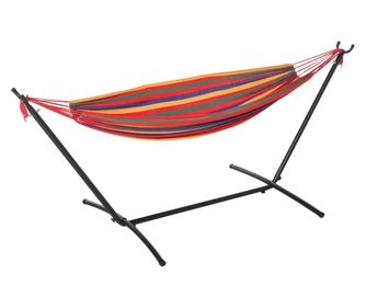 Преносим хамак Outsunny със стоманена стойка и многоцветен памук