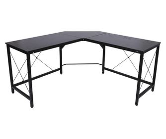 Просторно ъглово бюро Homcom за домашен офис, дърво и метал, черно