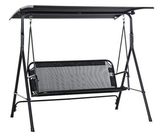 Outsunny Leagan de Gradina cu 3 Locuri cu Acoperis Parasolar Reglabil Negru 172x110x155cm