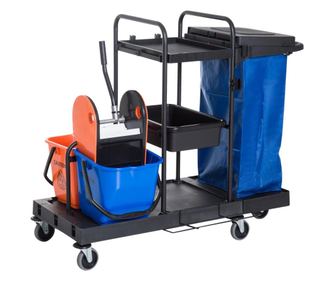 Homcom Carucior Curatenie Profesionala Multifunctional cu 2 Galeti Capacitate 18L si Roti, Albastru