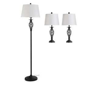 Homcom Set 3 Piese Lampa de Podea si 2 Lampe de Masa din Metal Design Vintage Becuri E27 Alb si Negru Homcom, Homcom, Poliester/