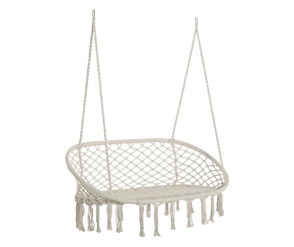 Outsunny 2-Seat Macrame Hammock Swing Chair for Garden and Home, Cream White