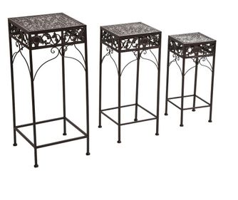 Outsunny  Set de 3 Bucăți Scaune Suport pentru Plante Clasic din Fier Sgabelli Supporto per Piante Classico in Ferro, MARO