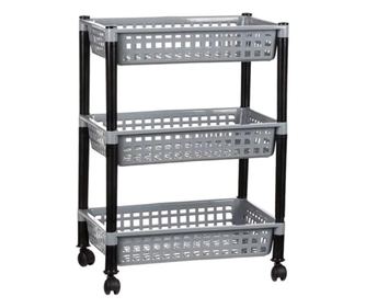 Raft plastic pentru depozitare cu roti, gri, 30x40x56 cm