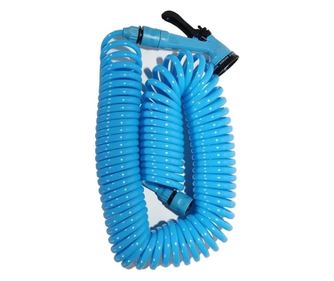 Furtun extensibil de gradina cu pistol si conectori, pentru gazon, 15 m, Albastru Negru, 4 functii