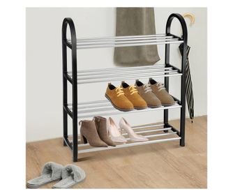 Suport pentru pantofi din plastic si aluminiu, Yosoo, 3 rafturi, Negru Argintiu