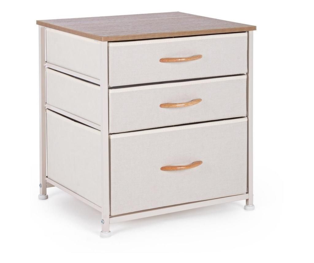 Noćni ormarić od prirodnog drva i metala s 3 ladice - 48 cm x 40 cm x 53 cm