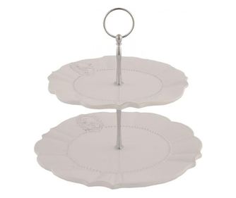 Biely keramický tanier 2 poschodia Elegance Ø 21 cm x 23 cm