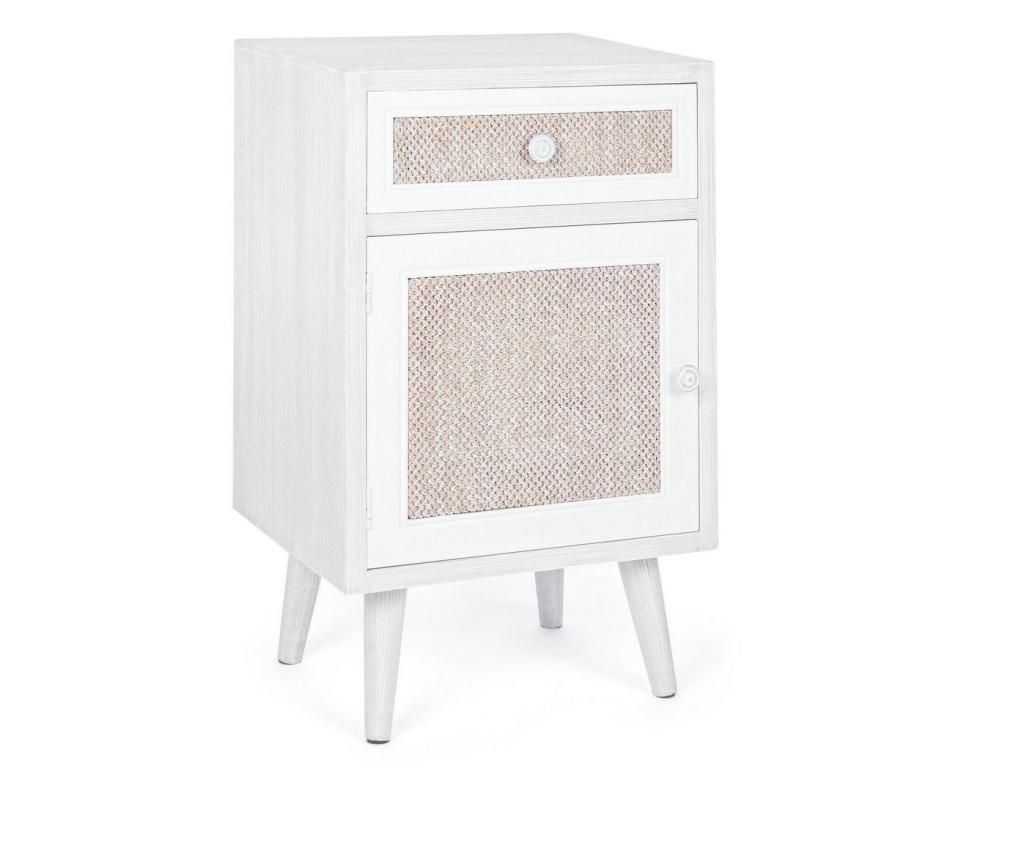 Bijeli bež krem drveni noćni ormarić s 1 ladicom i 1 vratima - Montiel 40 cm x 31,5 cm x 67 cm