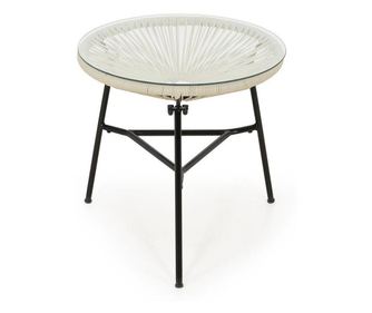 Masuta terasa moon,50x50 cm,blat sticla securizata 5 mm + ratan pe,cadru otel vopsit electrostatic,gri/negru
