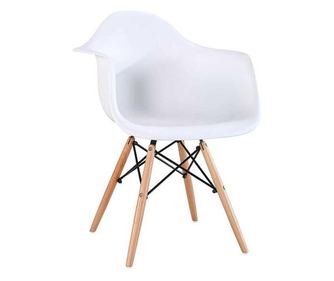 Scaun cu brate design shell,alb,polipropilena,picioare lemn