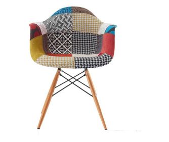 Scaun cu brate design shell,model patchwork,sezut tapitat textil,picioare lemn