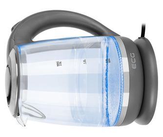 Cana electrica fierbator din sticla ECG RK 2020 gri, 2 L, 2200 W, lumina albastra de fundal