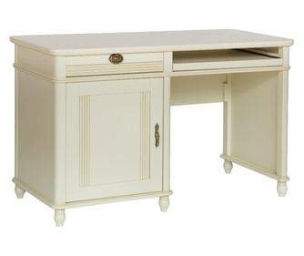 Birou Eliot, Lemn Masiv, 2 compartimente, 125x55x81cm, Alb Antic