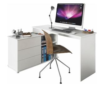 Birou PC universal de colt, alb,Bortis Impex