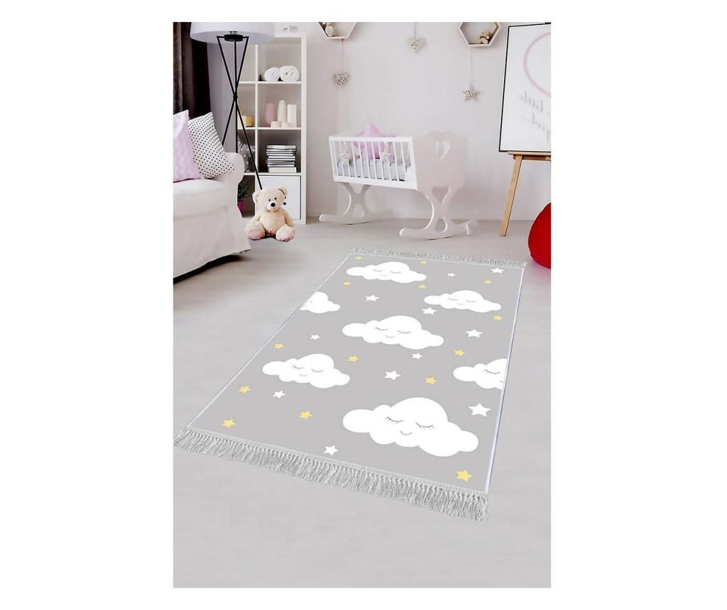 Covor antiderapant, dreptunghiular,120x180, kids, gri, alb, galben, poliester