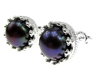 Cercei argint coroana perle de cultura negre 8 MM