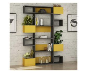 Etajera mustard,120x20x171 cm,antracit/galben, pal melaminat 18 mm