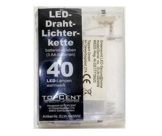 Sarma luminoasa de Craciun TopCent, 40 LED lumini , pe baterii, 215 cm Topcent, No, Multicolor
