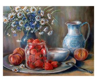 Tablou 234 Picteaza Dupa Numere, Tava cu fructe si flori de camp, 40x50 cm