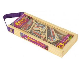 Set 23 piese magnetice din lemn, cu ilustratii grafice mijloace de transport