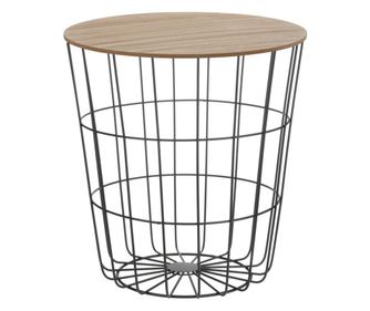 Masuta de cafea metalica, tip cos, cu capac de lemn Decodepot, Negru