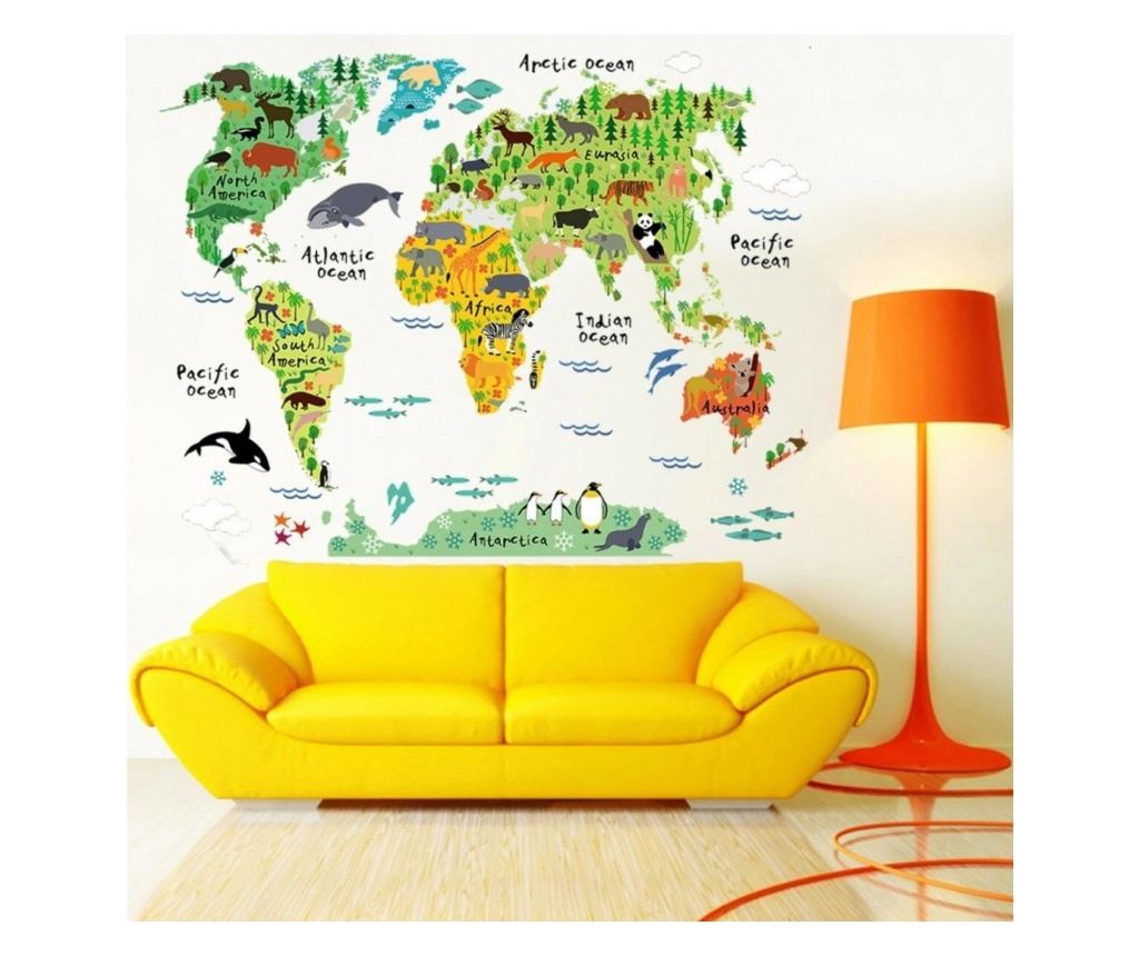 Sticker decorativ, Harta lumii a animalelor, 140 cm, 750STK - 2