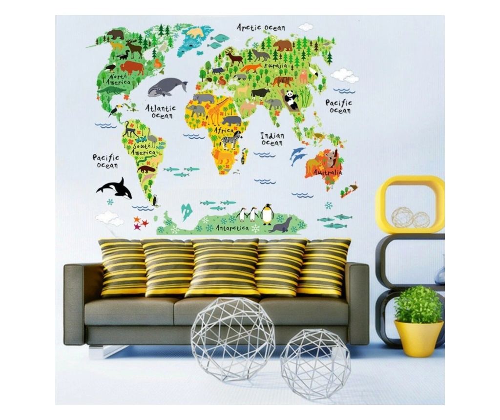 Sticker decorativ, Harta lumii a animalelor, 140 cm, 750STK - 3