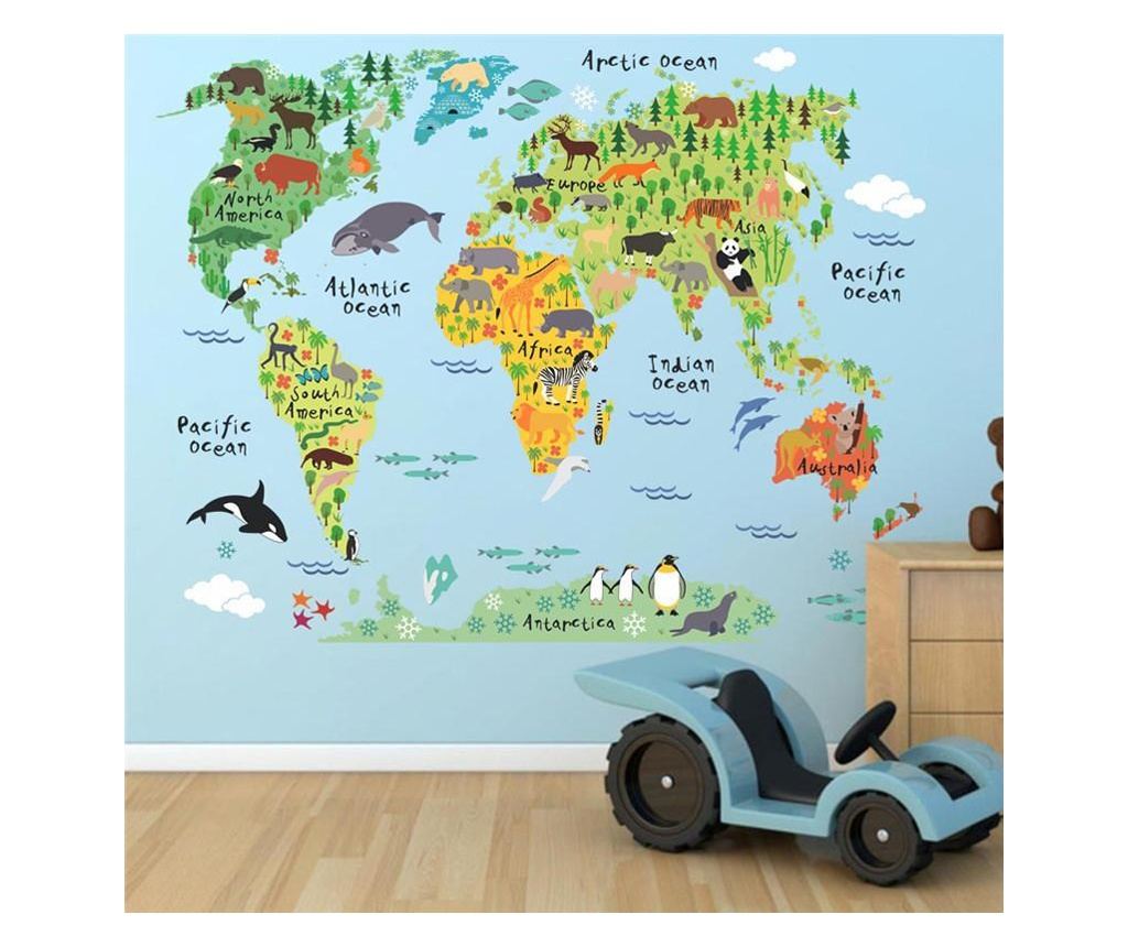 Sticker decorativ, Harta lumii a animalelor, 140 cm, 750STK - 4