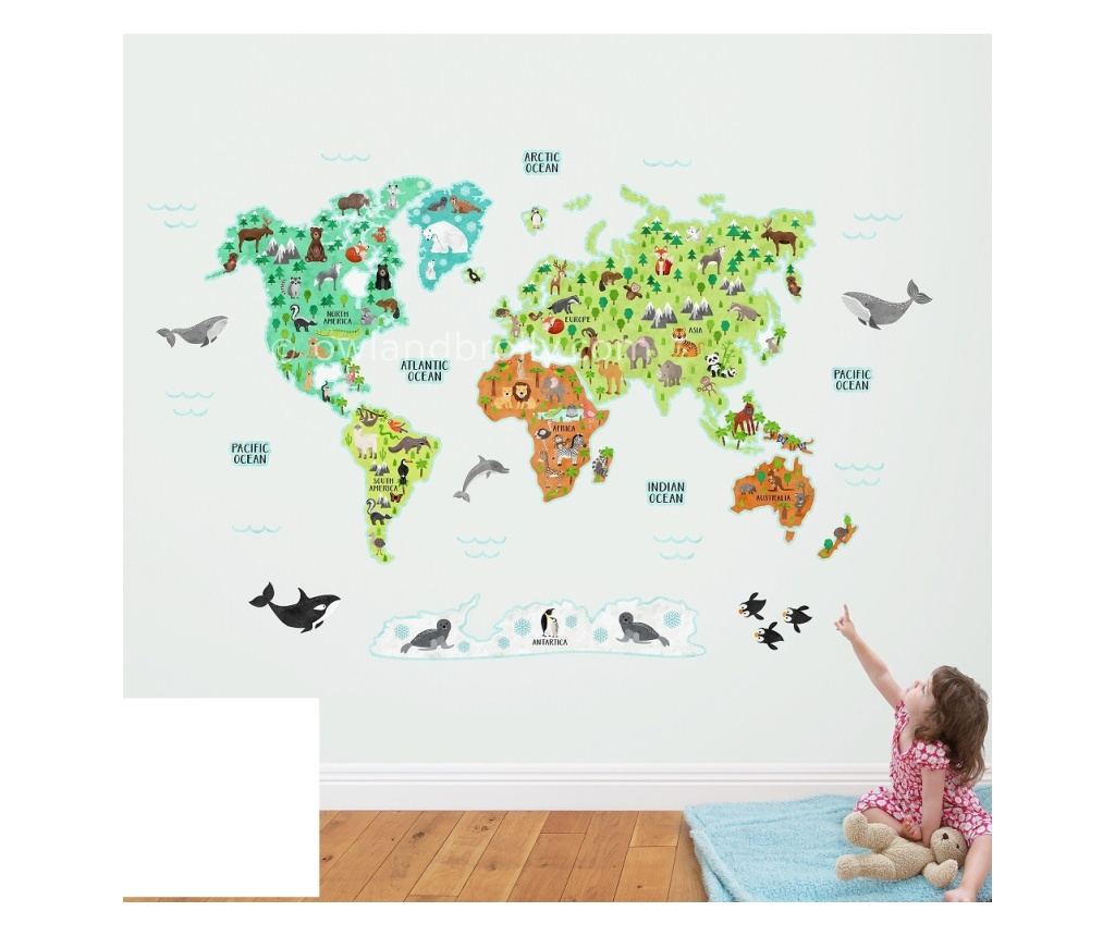 Sticker decorativ, Harta lumii a animalelor, 140 cm, 750STK - 5