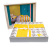 Lenjerie de pat Rosa Cotton Fabric Box 02, 4 piese, pat dublu, 65% bumbac, 35% poliester, nasturi, dungi, galben