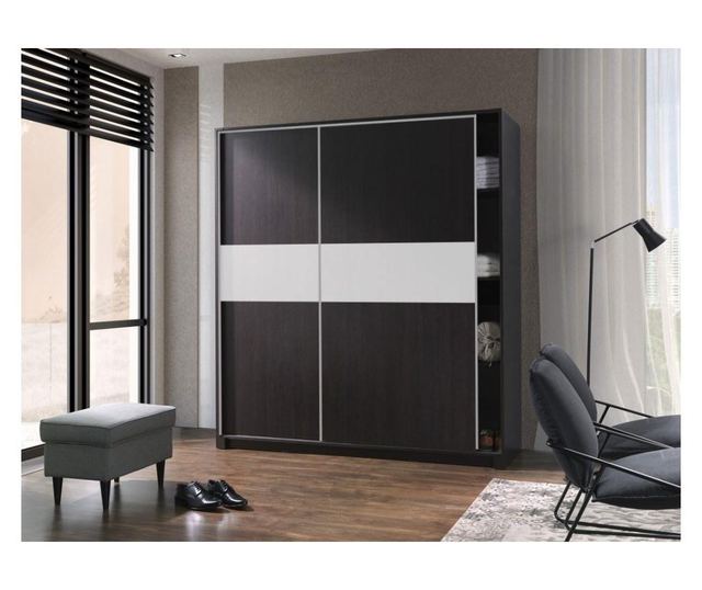 Dulap cu usi culisante, Wenge/Alb, 220 x 220 x 60 cm