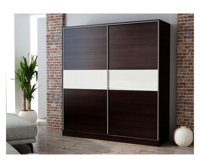 Dulap cu usi culisante, Wenge/Alb, 220 x 220 x 60 cm