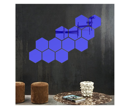 Set 12 stickere auto-adezive, 5 Continents, hexagonal, oglinda decorativa, 3D, Albastru, 240x210x120mm 5 Continents Home, 240x21